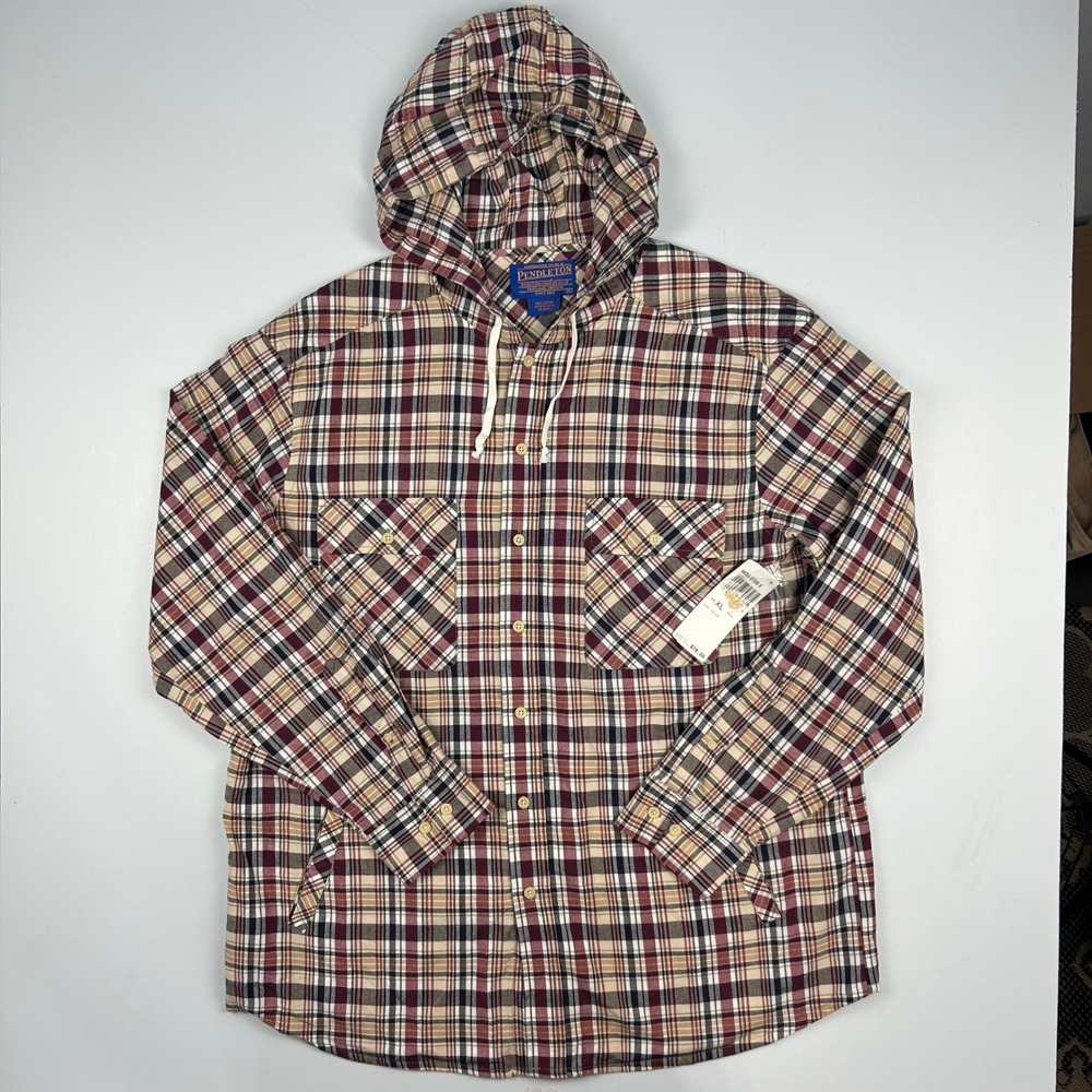 Pendleton Mens XL Plaid Hooded Shirt Jacket NWT Cotton Shacket Multi-Color AA063